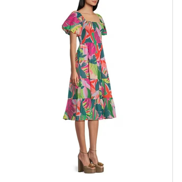 NWT-💚❤️💙Julia Jordan-Multi Colored Puffy Sleeves Can Can Summer Dress Size 12 - Picture 15 of 16